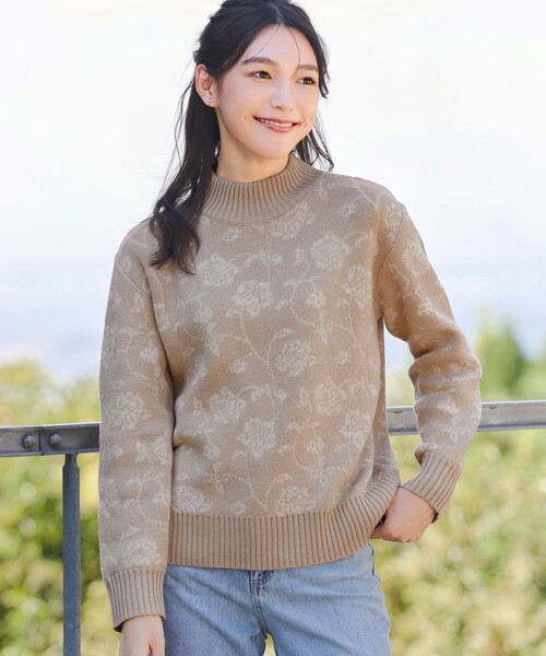 ニット セーター フラワージャガードニットトップス レディース