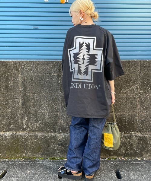 tシャツ 「PENDLETON/ペンドルトン」 別注 ドローコード付き ネイティブ柄ワンポイントロゴ刺繍Tシャツ レディース メンズ セール】[PENDLETON/ペンドルトン] 別注 ドローコード付き