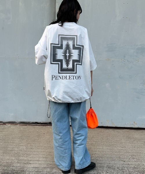 tシャツ 「PENDLETON/ペンドルトン」 別注 ドローコード付き ネイティブ柄ワンポイントロゴ刺繍Tシャツ レディース メンズ セール】[PENDLETON/ペンドルトン] 別注 ドローコード付き
