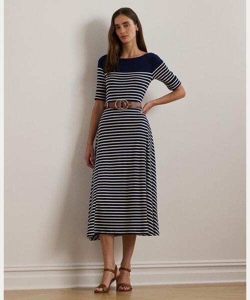 【Lauren Ralph Lauren】ストライプ コットン ミディドレス LAUREN RALPH ワンピース ストライプド コットン ミディ ドレス