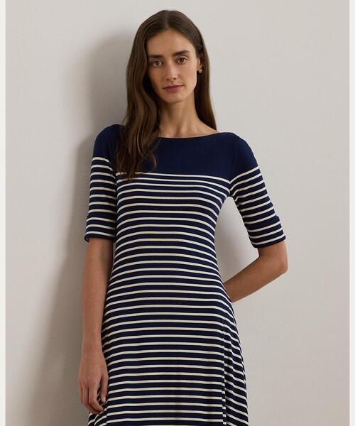 【Lauren Ralph Lauren】ストライプ コットン ミディドレス LAUREN RALPH ワンピース ストライプド コットン ミディ ドレス