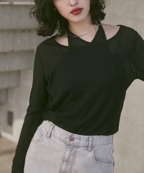 tシャツ シアーリブトップス レディース 楽天市場】【クーポン利用で1990円】シアーリブ5分袖ニット