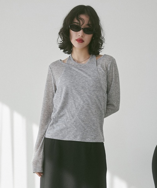 hunch tシャツ 「WEB限定/別注」ランダムリブ レイヤード シアー
