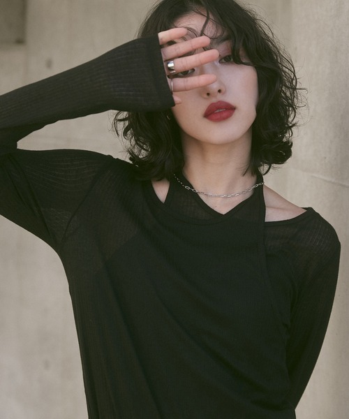 hunch tシャツ 「WEB限定/別注」ランダムリブ レイヤード シアー