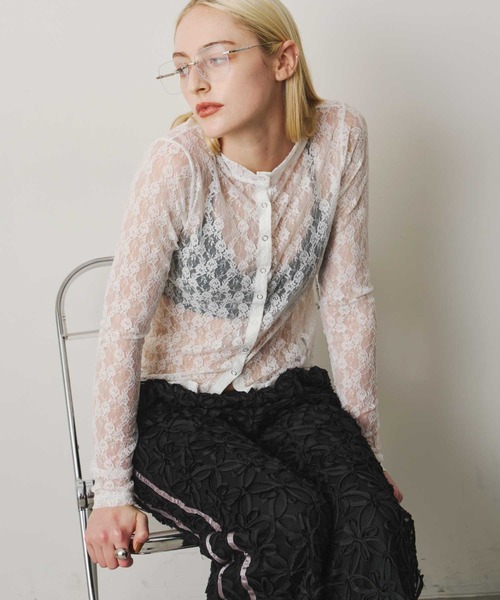 tシャツ リングボタンレースシャツ レディース VIOLETTA tシャツ リングボタンレースシャツ レディース