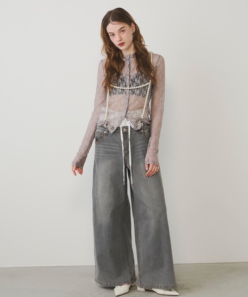 tシャツ リングボタンレースシャツ レディース VIOLETTA tシャツ リングボタンレースシャツ レディース
