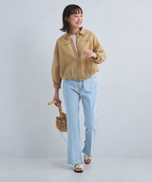 美品 green label relaxingドロスト シアー シャツ ホワイト green label relaxing ブラウス シャツ ドロスト シアー