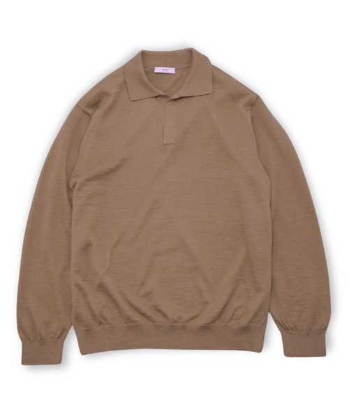 25ss ATON SKIPPER POLO SWEATER スキッパー ポロ ATON / エイトン】 RAMIE CASHMERE SKIPPER POLO SWEATER - CAMEL