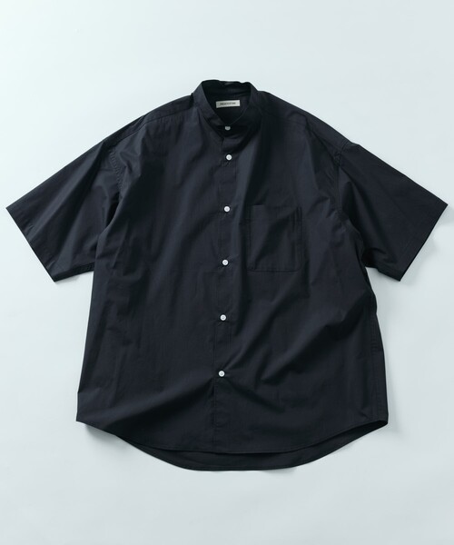 D.HYGENムラ染めリネン×ラミー×レーヨンバンドカラーショートスリーブシャツ D.HYGENムラ染めリネン×ラミー×レーヨンバンドカラーショートスリーブ