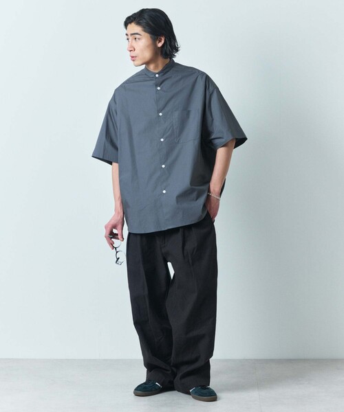 D.HYGENムラ染めリネン×ラミー×レーヨンバンドカラーショートスリーブシャツ D.HYGENムラ染めリネン×ラミー×レーヨンバンドカラーショートスリーブ