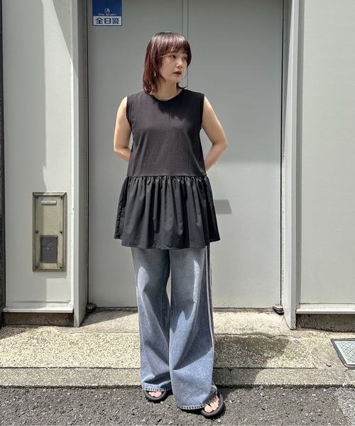 PILIT tシャツ ペプラムフレア ノースリーブTee レディース : ZOZOTOWN