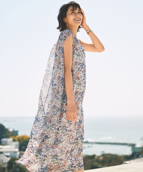 新品タグ付✿  【洗える】ミント系フラワー柄 ワンピース 自由区 ワンピース ボタニカルフラワープリント : ZOZOTOWN