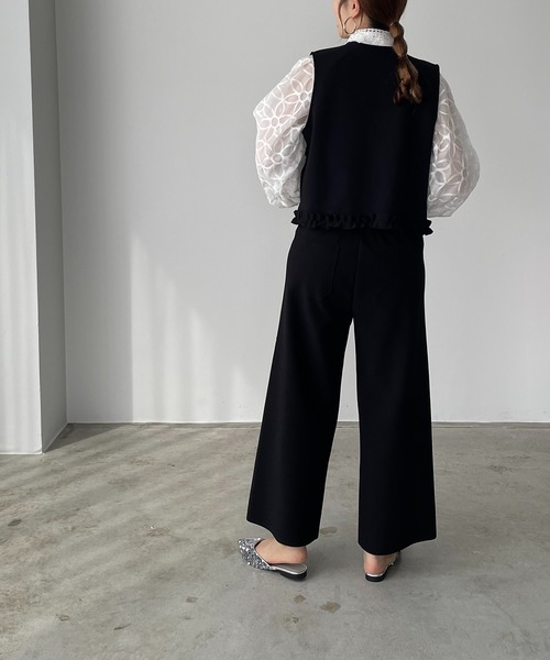 【アキ】新品未使用‼️Ageu の フリルボンディングジレ★黒★M〜L antic rag ベスト ジレ フリルベスト レディース : ZOZOTOWN