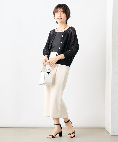 手洗い可能　スパンコールメッシュ5分袖カーディガン セール 20%OFF】《手洗い可能》スパンコールメッシュ5分袖
