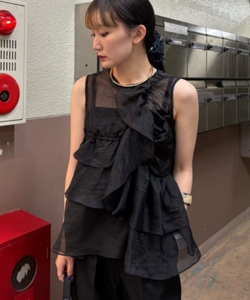 tシャツ フリルギャザーシアートップス レディース