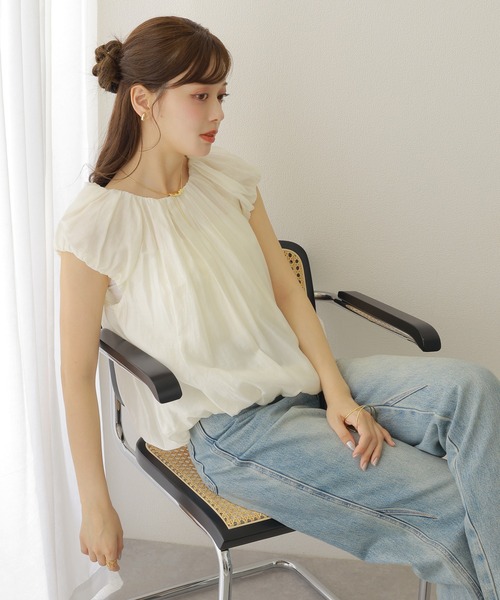 ブラウス シャツ linen gather balloon blouse /リネン ギャザー