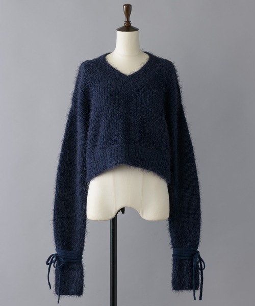musubore（ムスボレ） Vネックニット FREE ネイビー レディース