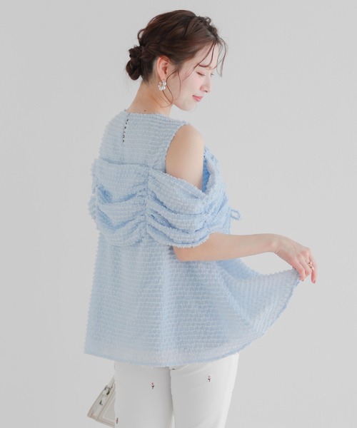 Fit more（フィットモア） オープンショルダーフリンジトップス 
