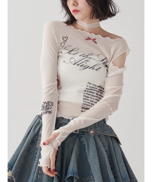 tシャツ カットアウトグラフィックシアートップス レディース