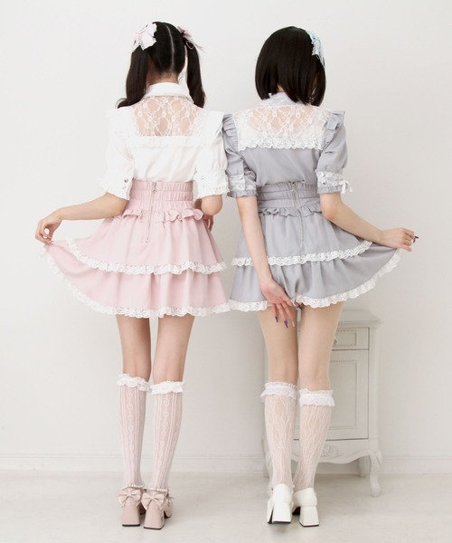 DearMyLove スカート キラキラビジューハートフリルスカート