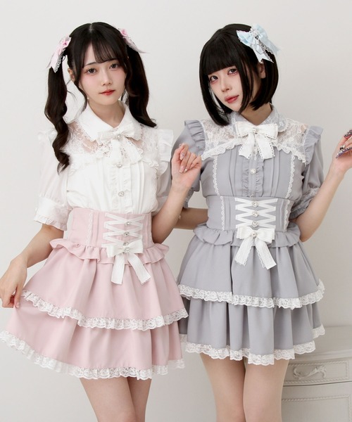 DearMyLove スカート キラキラビジューハートフリルスカート