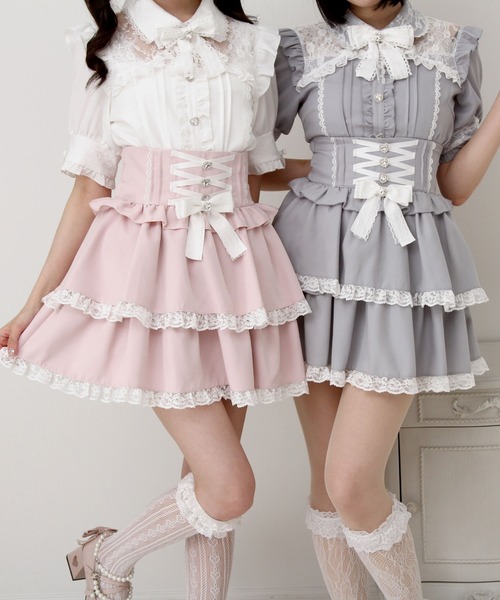 ハートフリルスカート DearMyLove スカート キラキラビジューハートフリルスカート