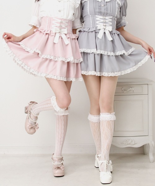 【❤︎様】フリル付きハートビジュー ピンクスカート DearMyLove スカート キラキラビジューハートフリルスカート
