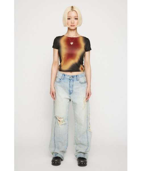 tシャツ BLURRED LOGO Tシャツ レディース セール】BLURRED LOGO LAYERED SHOULDER TEE（Tシャツ