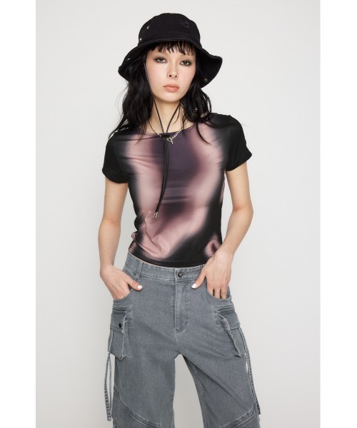 tシャツ BLURRED LOGO Tシャツ レディース セール】BLURRED LOGO LAYERED SHOULDER TEE（Tシャツ