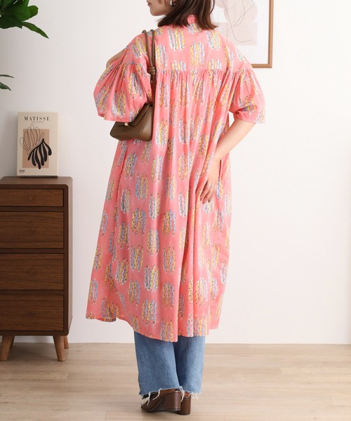現行♡ANAYI ノーカラーシャツワンピース マキシ丈 バンドカラー ピンク kilki（キルキー） スマホショルダー シャツワンピース バンドカラー