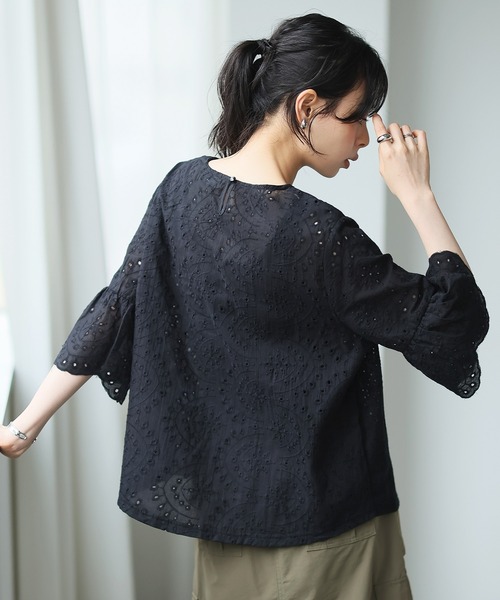itto tシャツ フリル袖スカラップレースブラウス レディース