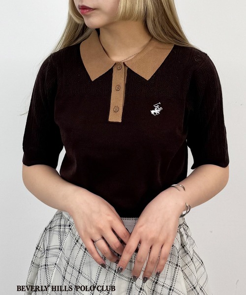 ポロシャツ ポロ 「BEVERLY HILLS POLO CLUB」透かし編みニットポロシャツ レディース