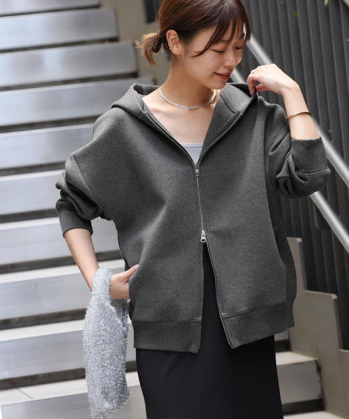 「JOURNAL STANDARD relume」 ジップアップパーカー FREE スミクロ レディース