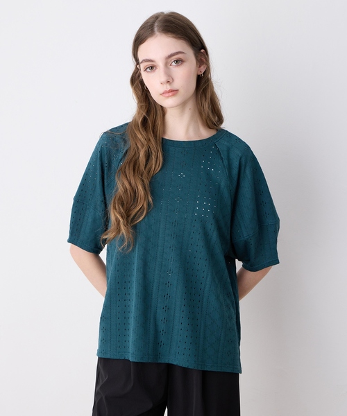 ルスークホリデー LE SOUK HOLIDAY カットレースランタンスリーブプルオーバー （グリーン） LE SOUK HOLIDAY tシャツ カットレースランタンスリーブプル