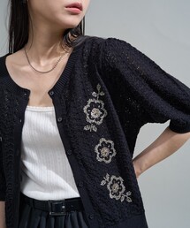 アナイ 38 レース×ビーズ刺繍ニットカーディガン ANAYI｜アナイのカーディガン（ニット）通販｜ELLE SHOP (エル