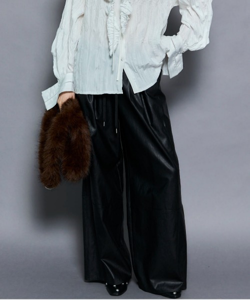 専用 美品 メゾンスペシャル ヴィーガンレザーニットパンツ 36 ブラック MAISON SPECIAL パンツ Volume Wide Vegan Leather Pants