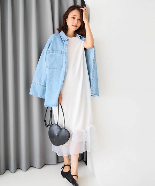 Myu（ミュー） ワンピース 半袖 裾シアーフリル ストレッチワンピース