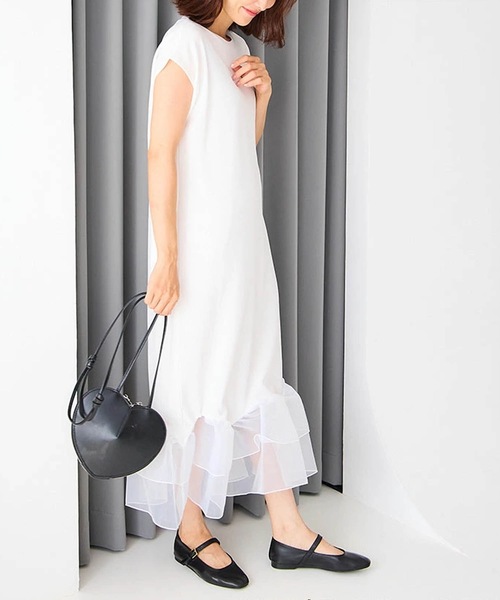 Myu（ミュー） ワンピース 半袖 裾シアーフリル ストレッチワンピース