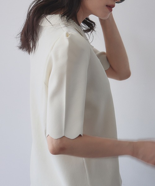 ella selectshop スカラップカラーニット ELFRANK ニット セーター スカラップ パワーショルダー 半袖