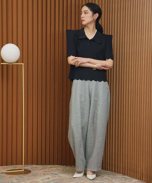 ELFRANK ニット セーター スカラップ パワーショルダー 半袖