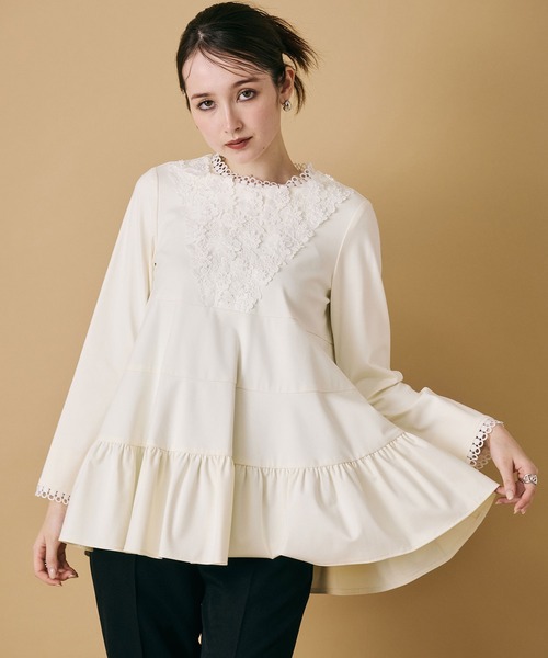 オーディア ミューズ（Audie a Muses）/胸元フラワー×レースブラウス Audie a Muses（オーディア ミューズ） ブラウス シャツ 胸元フラワー