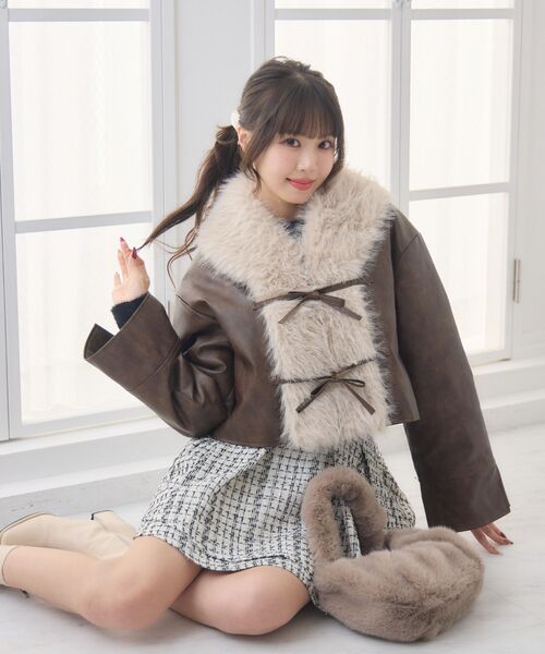 Emsexcite（エムズエキサイト） コート アウター Fファー襟リボンF