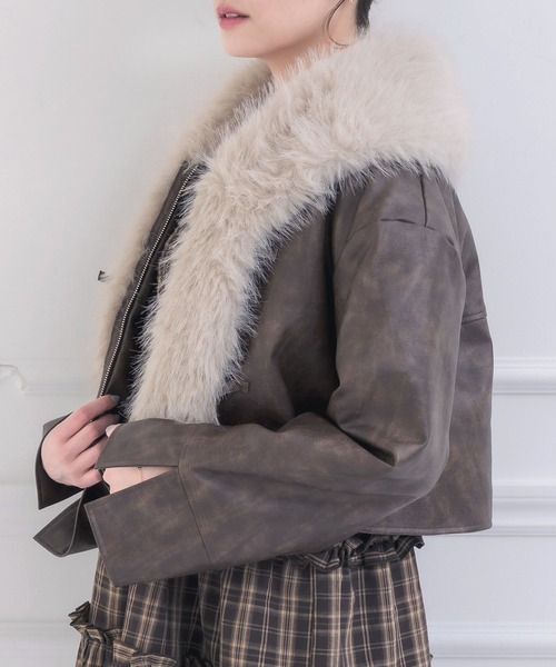 Emsexcite（エムズエキサイト） コート アウター Fファー襟リボンF