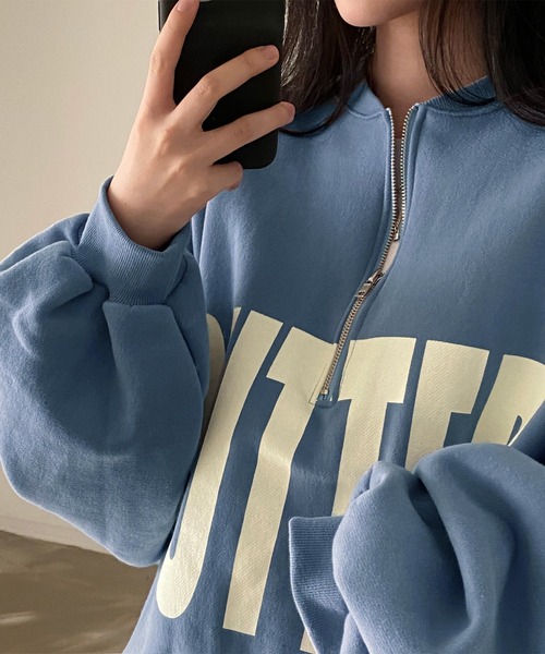〇〇icebreker レディース スウェット ハーフジップスウェット サイズXS スカイブルー チチカカ（TITICACA） トレーナー スウェット スケッチ刺繍ハーフ