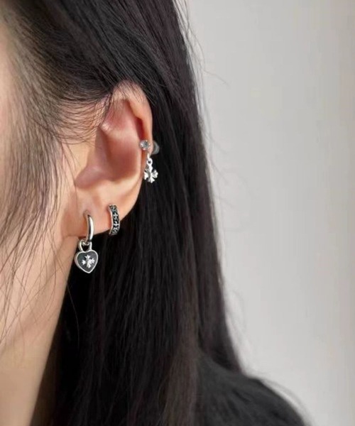 まつピアスセット 5個セット][サージカル]アンティーク ムーンクロスピアスセット16G