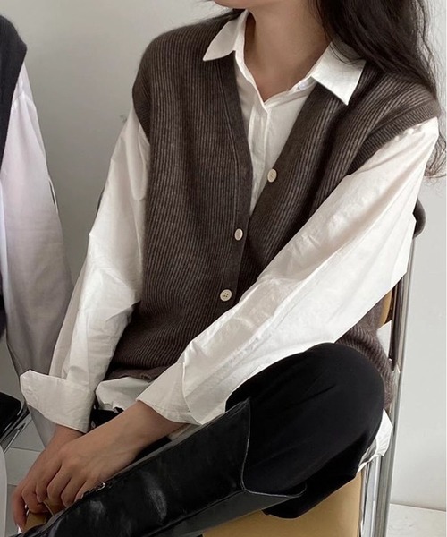 BLANC FICELLE ベスト ジレ ニット ジレ カーデベスト レディース