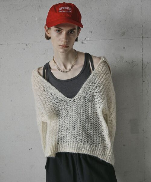 ニット セーター モヘア混襟付きシアープルオーバー レディース