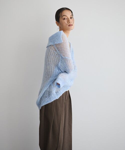 ニット セーター モヘア混襟付きシアープルオーバー レディース