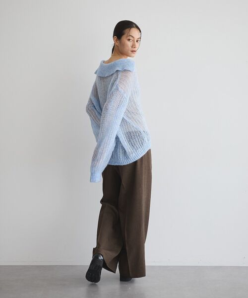 ニット セーター モヘア混襟付きシアープルオーバー レディース