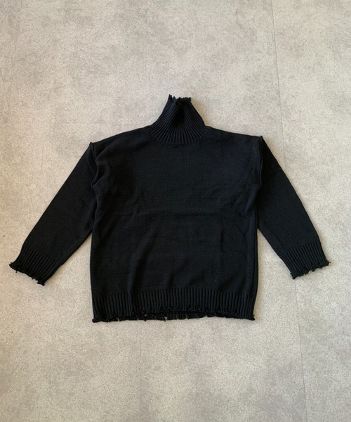 セーター ニット デストロイ加工ビッグシルエットタートルネックニット